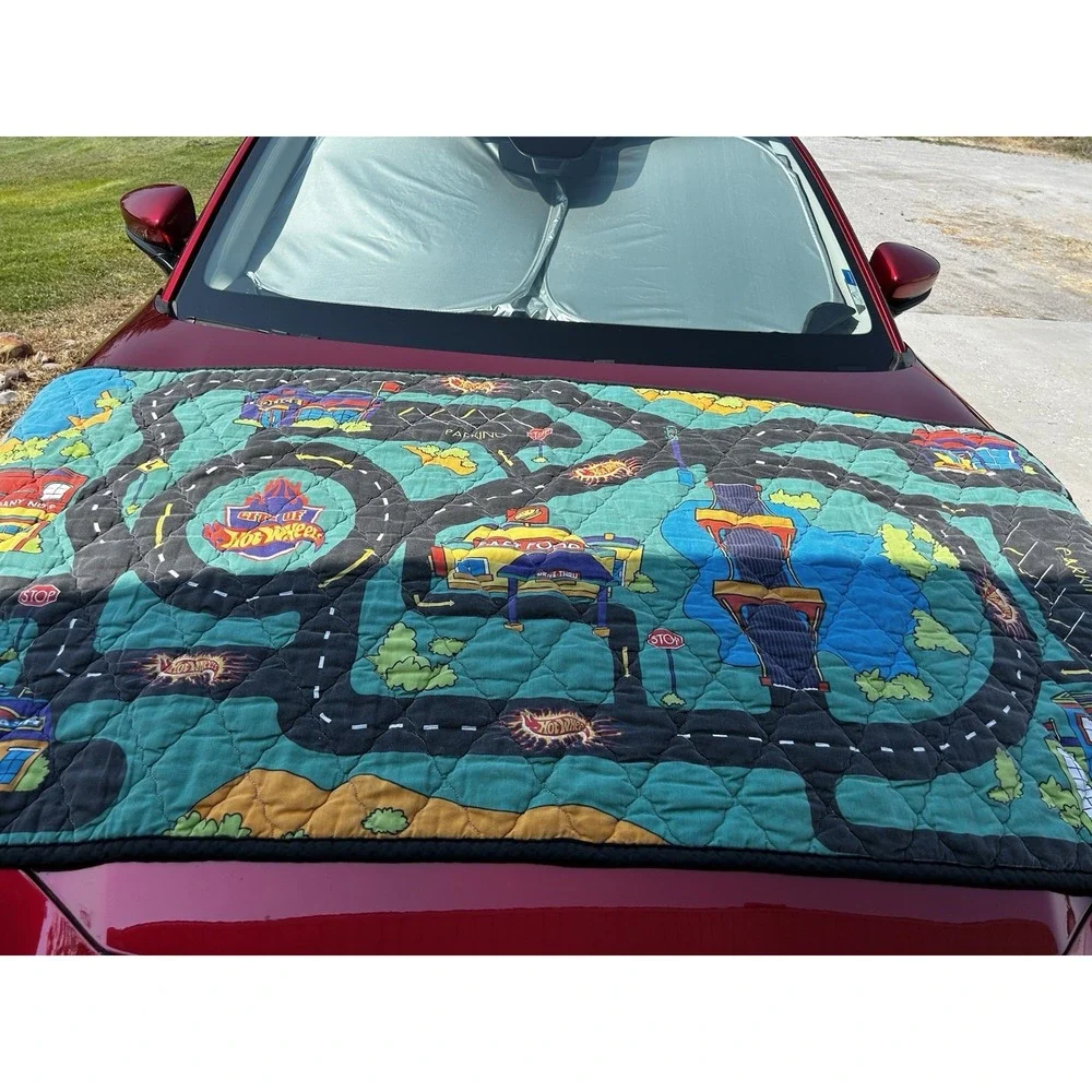 Vtg Hot Wheels Playmat Quilt 33x70 Poly Cotton Springs Industries Blanket Map
